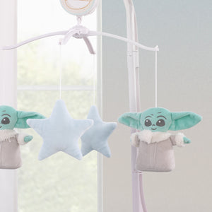 Star Wars Grogu Cutest in the Galaxy Cream, Green, and Light Blue Stars Plush Musical Mobile