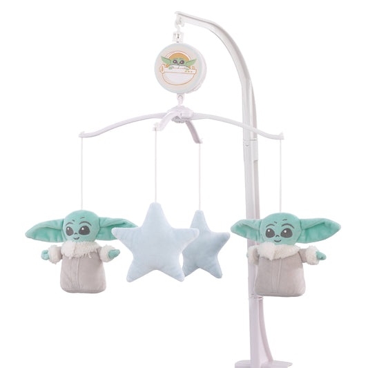 Star Wars Grogu Cutest in the Galaxy Cream, Green, and Light Blue Stars Plush Musical Mobile