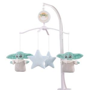 Star Wars Grogu Cutest in the Galaxy Cream, Green, and Light Blue Stars Plush Musical Mobile