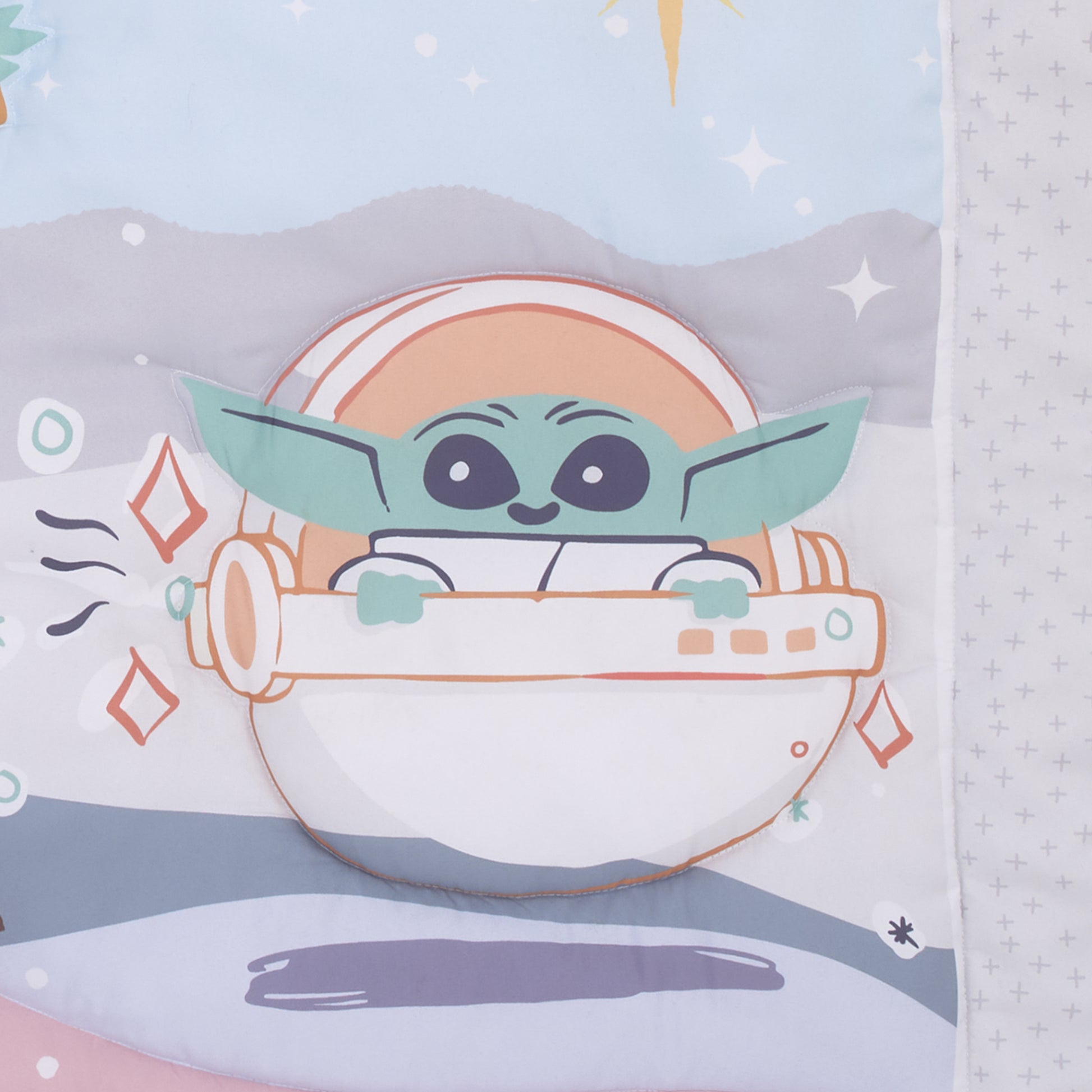 Star Wars Grogu Cutest in the Galaxy Cream, Green, and White 3 Piece Nursery Crib Bedding Set - Comforter, Fitted Crib Sheet, and Crib Skirt