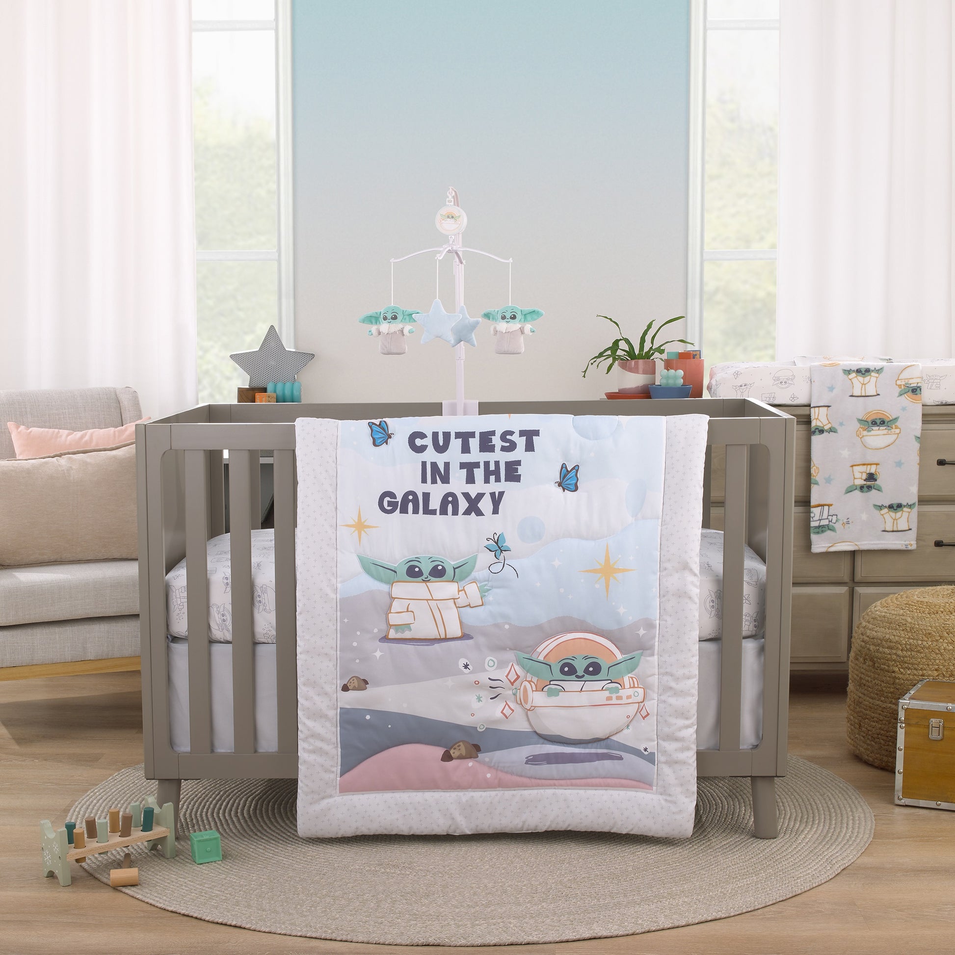 Star Wars Grogu Cutest in the Galaxy Cream, Green, and White Super Soft Baby Blanket
