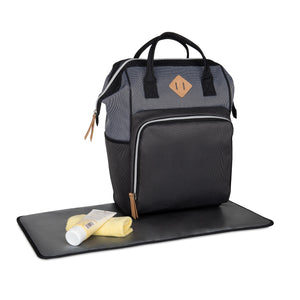 Baby Boom Gear - Clamshell Backpack Diaper Bag, Black, Gray, Tan
