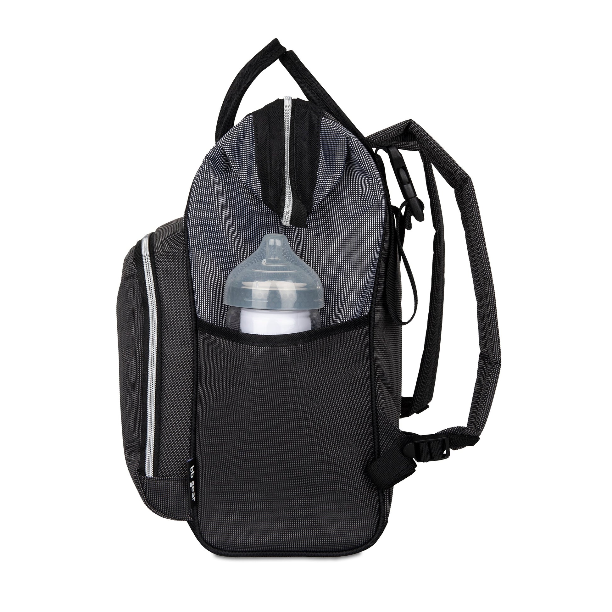 Baby Boom Gear - Clamshell Backpack Diaper Bag, Black, Gray, Tan