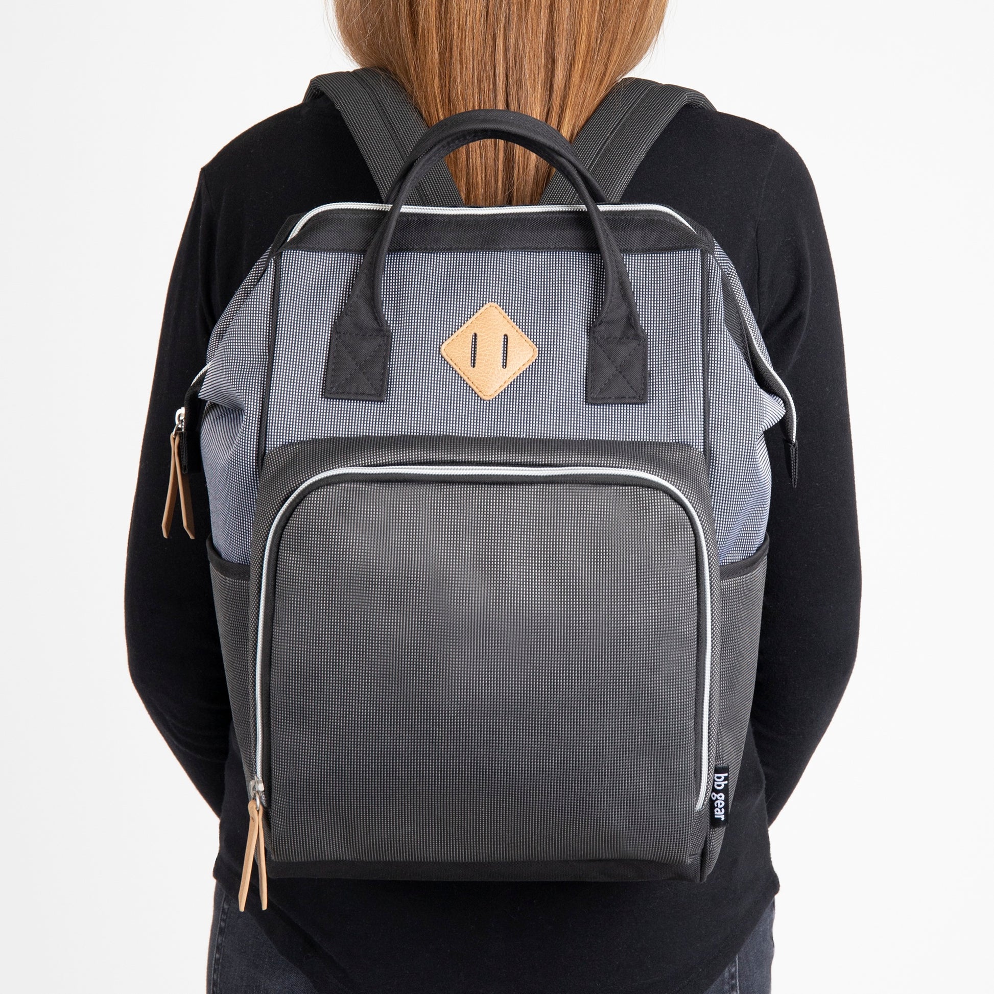 Baby Boom Gear - Clamshell Backpack Diaper Bag, Black, Gray, Tan