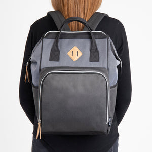 Baby Boom Gear - Clamshell Backpack Diaper Bag, Black, Gray, Tan
