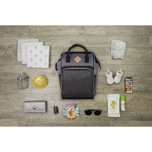Baby Boom Gear - Clamshell Backpack Diaper Bag, Black, Gray, Tan