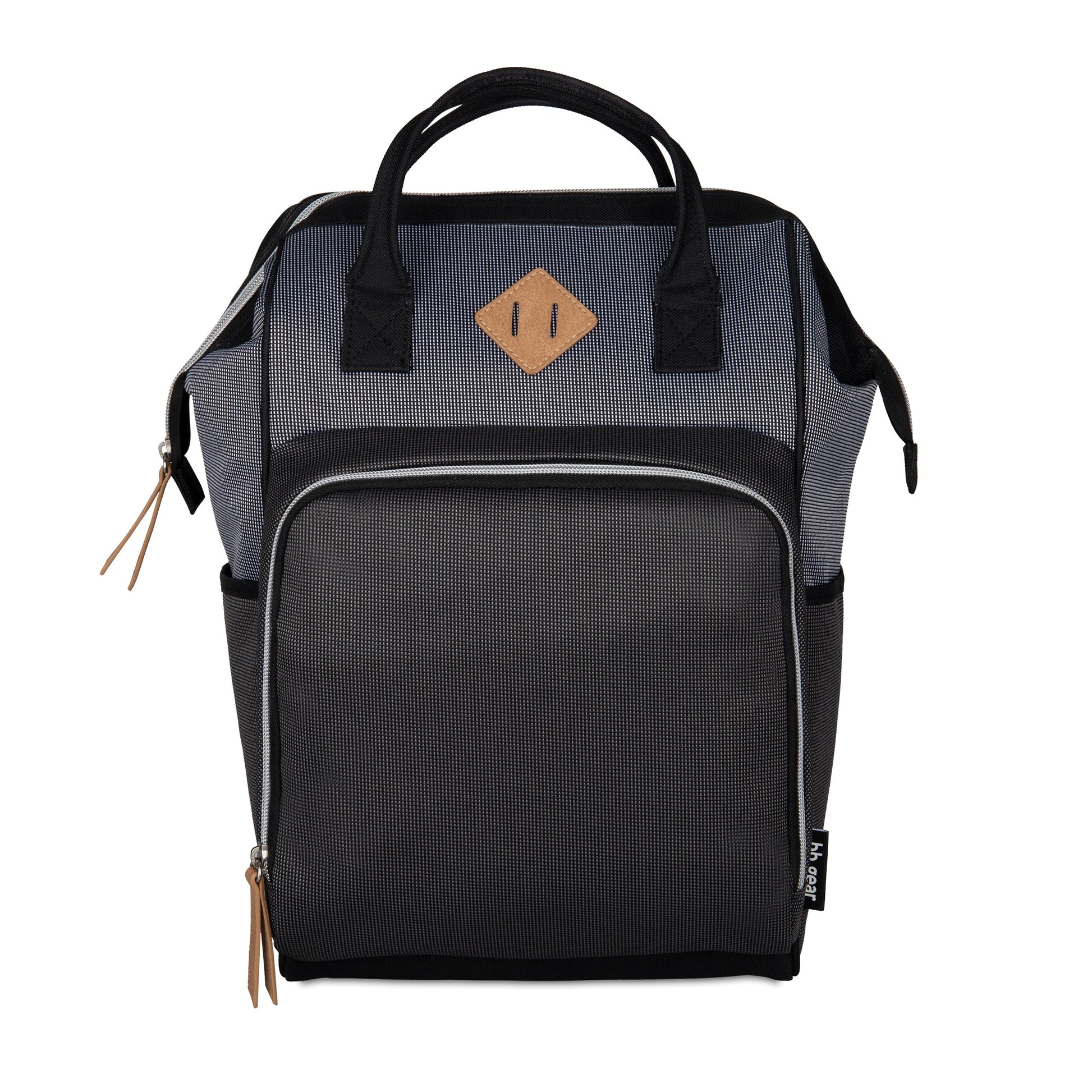 Baby Boom Gear - Clamshell Backpack Diaper Bag, Black, Gray, Tan
