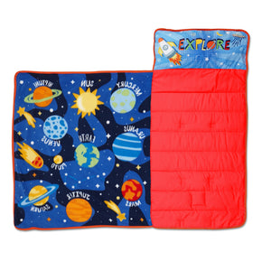 NoJo Planets Outer Space Toddler Nap Mat - Includes Attached Pillow and Fleece Blanket
