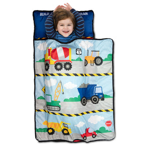 NoJo Construction Toddler Nap Mat - Includes Removable Pillow and Attached Fleece Blanket