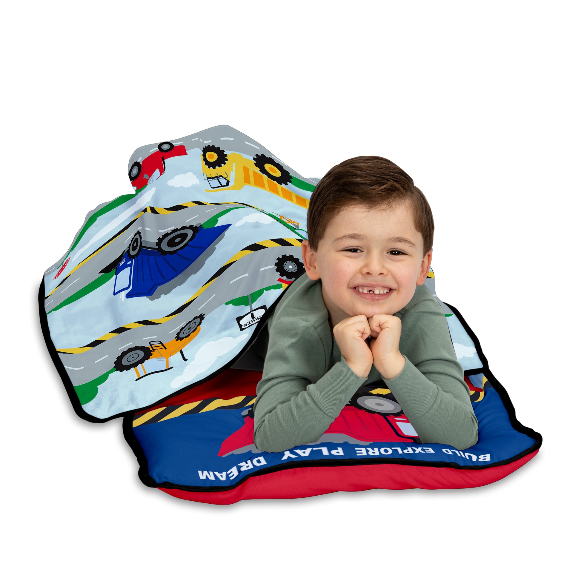 NoJo Construction Toddler Nap Mat - Includes Removable Pillow and Attached Fleece Blanket