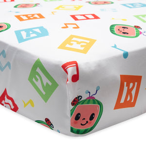 NoJo CoComelon Learning Is Fun 4 Piece Toddler Bed Set - Includes Comforter, Fitted Bottom Sheet, Flat Top Sheet, Reversible Pillowcase