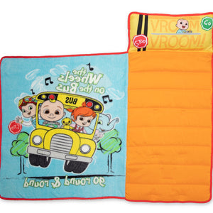 NoJo Cocomelon Wheels on the Bus Toddler Nap Mat - Includes Attached Pillow and Fleece Blanket