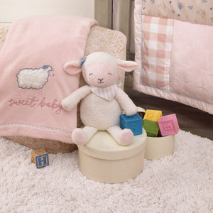NoJo Farmhouse Chic Pink and White Super Soft Plush Stuffed Animal Lamb with Bandana - 