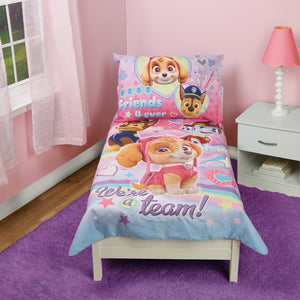 NoJo Paw Patrol Skye We're A Team 4 Piece Toddler Bed Set - Includes Comforter, Fitted Bottom Sheet, Flat Top Sheet, Reversible Pillowcase