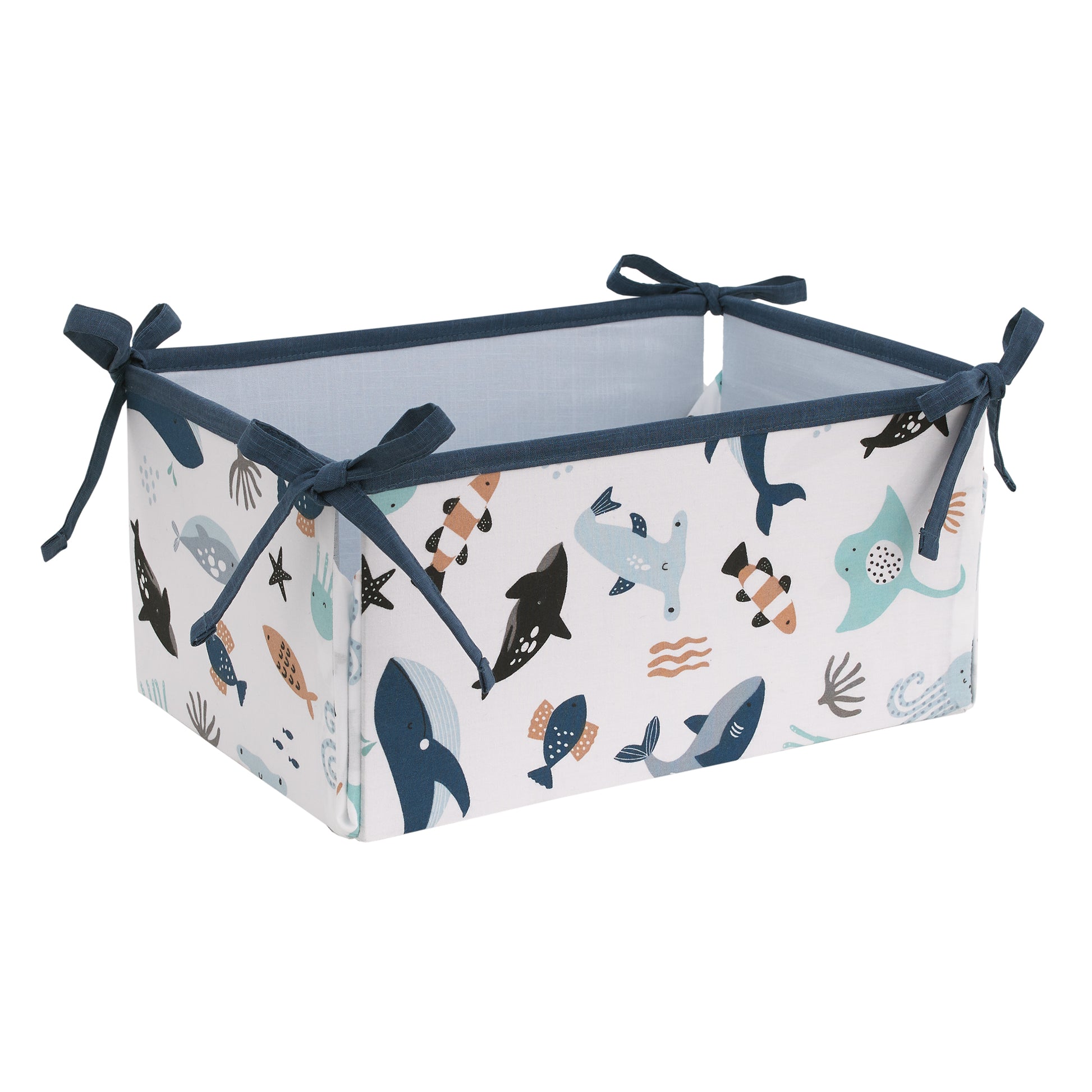 NoJo Explore Dream Discover Light Blue, Navy, Gray and Coral Ocean 4 Piece Nursery Crib Bedding Set - Comforter, 100% Cotton Fitted Crib Sheet, Crib Skirt and Nursery Organizer