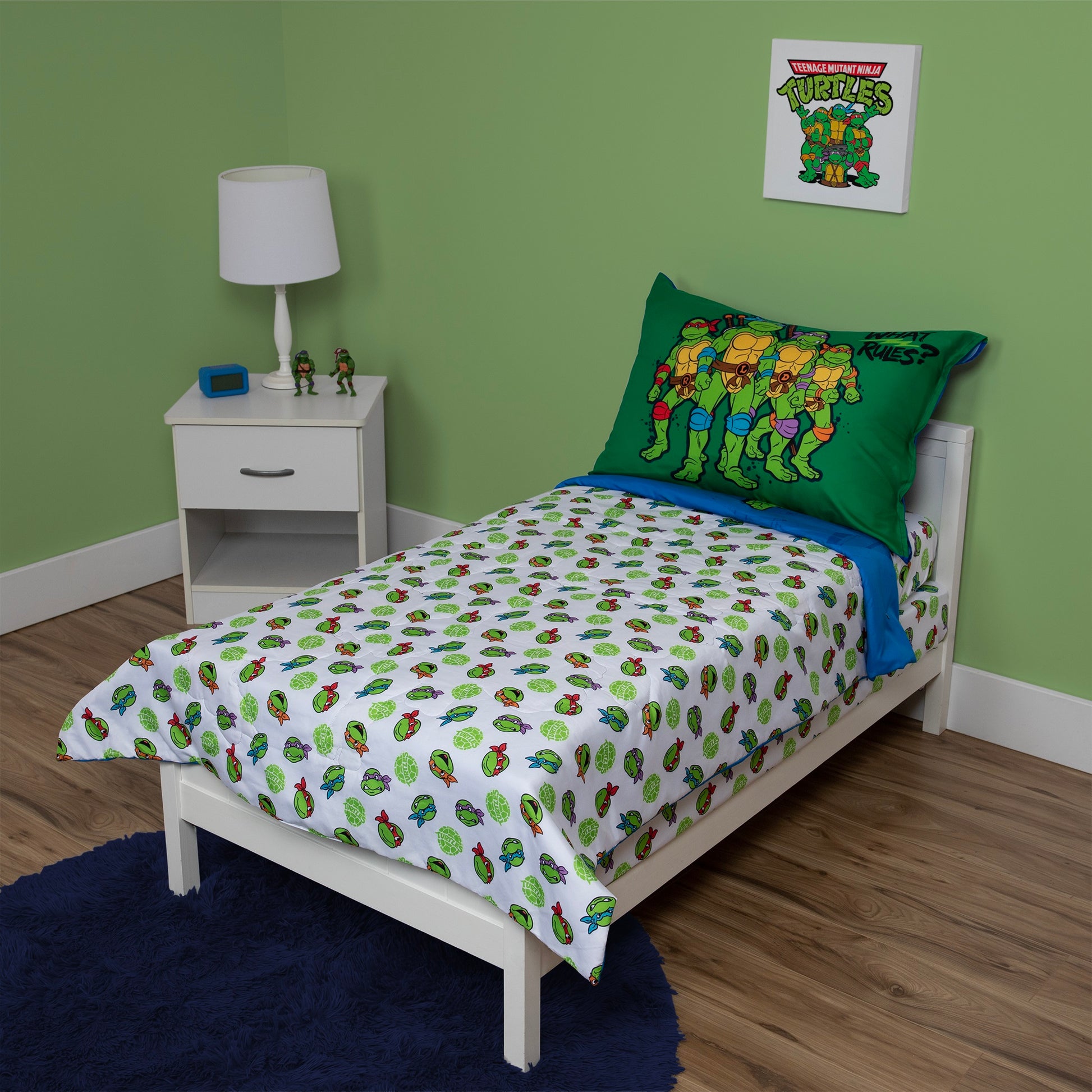 NoJo Teenage Mutant Ninja Turtles 4 Piece Toddler Bed Set - Includes a Comforter, Fitted Bottom Sheet, Flat Top Sheet, Reversible Pillowcase