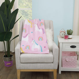 Everything Kids Unicorn Pink, Blue, and Yellow Rainbows and Hearts Super Soft Toddler Blanket
