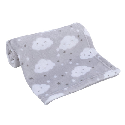 Little Love by NoJo Super Soft Gray and White Clouds and Stars Plush Baby Blanket