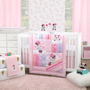 Disney Minnie Mouse Be Happy Pink, Aqua and White Super Soft Baby Blanket with Cloud Applique
