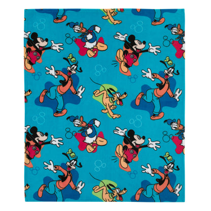 Disney Mickey Mouse Blue, Red, and Green, Donald Duck, Pluto, and Goofy Fun Starts Here Super Soft Toddler Blanket