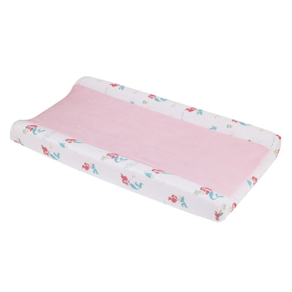 Disney Ariel Watercolor Wishes Pink, White, and Aqua Super Soft Contoured Changing Pad Cover