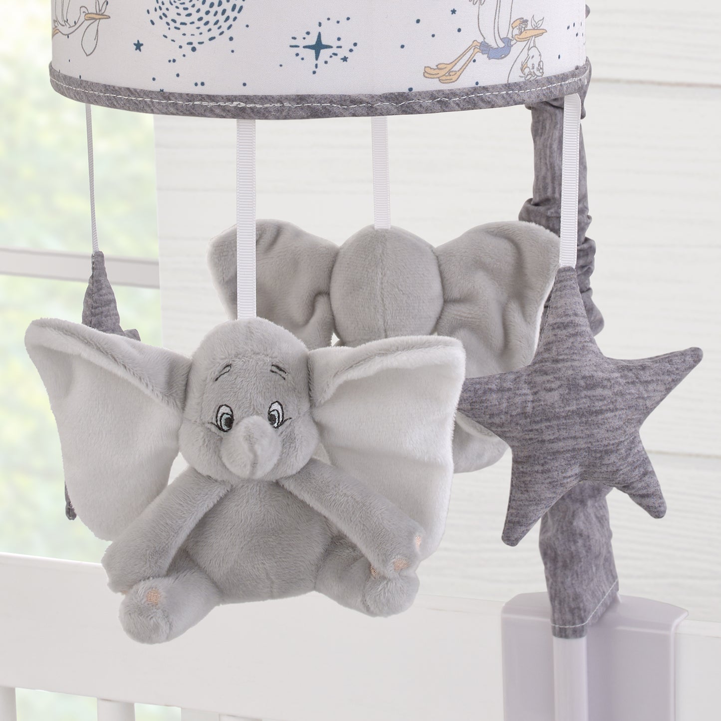 Disney Dumbo Sweet Little Baby Light Blue, White and Gray Dumbo and Stars Plush Musical Mobile