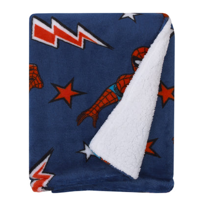 Marvel Spiderman Blue, Red and White Super Soft Sherpa Baby Blanket