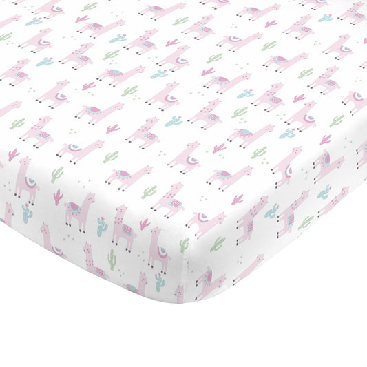 NoJo Super Soft Pink Llama Nursery Mini Crib Fitted Sheet