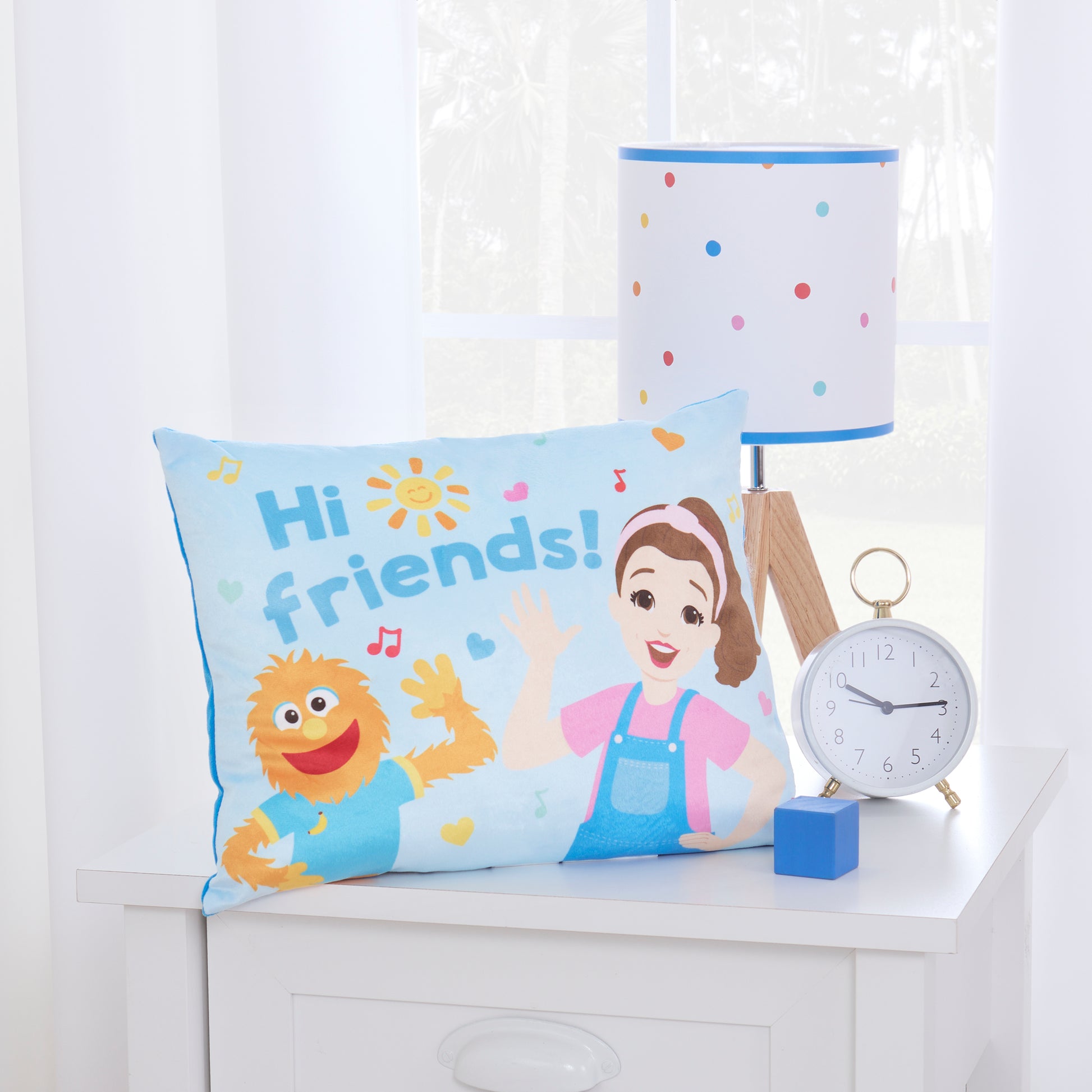 Ms. Rachel Happy Patchwork Decorative Toddler Pillow, Blue, Pink, & Orange