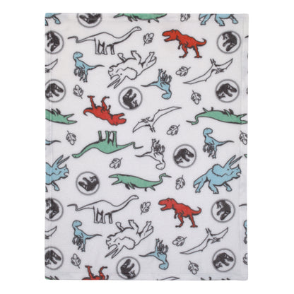 Welcome to the Universe Baby Jurassic World White, Blue, Red and Green Dinosaur Super Soft Baby Blanket