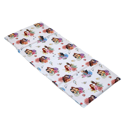 Disney Princesses Courage and Kindness Pink, Blue, and White Ariel, Tiana, Moana, Jasmine, Cinderella, Mulan, Belle, and Snow White Preschool Nap Pad Sheet