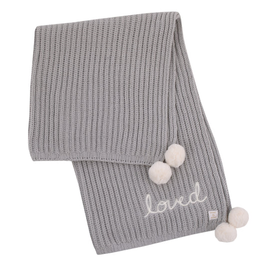 Ever & Ever Loved Gray Chenille Super Soft Pom Pom Baby Blanket with Embroidery