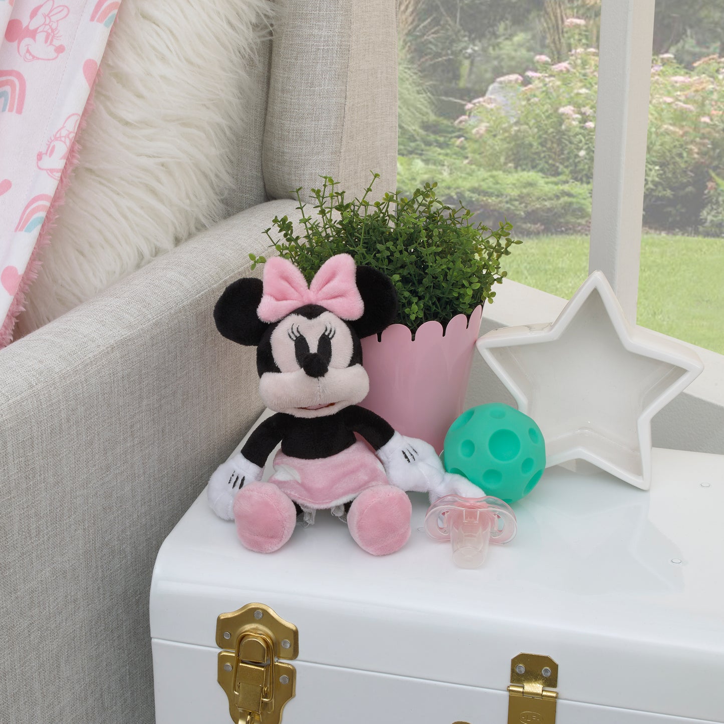 Disney Minnie Mouse White, Pink and Black with Polka Dot Skirt Plush Buddy Pacifier Holder