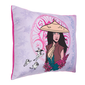 Disney Raya and the Last Dragon Mythic Pop with Ongis Lavender, Purple, and Magenta and Flowers Decorative Pillow