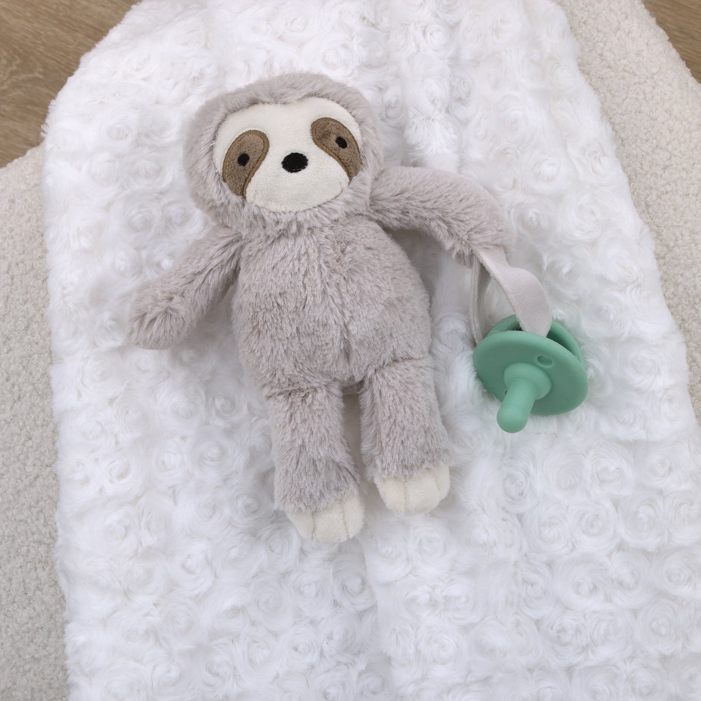 Little Love by NoJo Sloth Shaped Grey and White Plush Pacifier Buddy