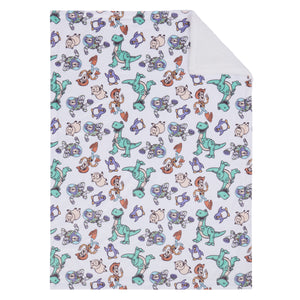 NoJo Disney Toy Story Play All Day Sherpa Baby Blanket - Woody, Buzz, Rex, Wheezy, and Hamm, Teal, Blue, and White