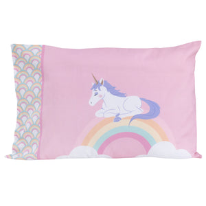 Everything Kids Rainbow Unicorn Pink, White and Rainbows 4 Piece Toddler Bed Set - Comforter, Fitted Bottom Sheet, Flat Top Sheet and Reversible Pillowcase