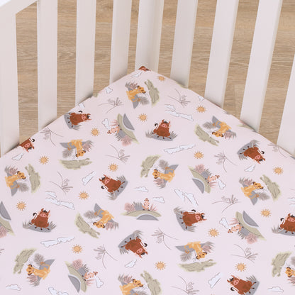 Disney Lion King Ivory, Sage, Gold, and Brown, Simba, Timon, and Pumba Super Soft Nursery Fitted Crib Sheet
