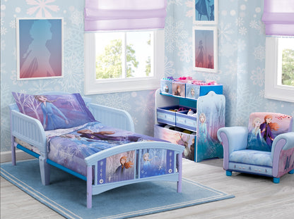 Disney Frozen II Traveling North Lavender, Light Blue and Plum 2 Piece Toddler Sheet Set - Fitted Bottom Sheet, Reversible Pillowcase