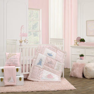 Disney Princess Enchanting Dreams Pink Cinderella Applique and Embroidered Super Soft Baby Blanket with a Silver Sparkle Organza Trim
