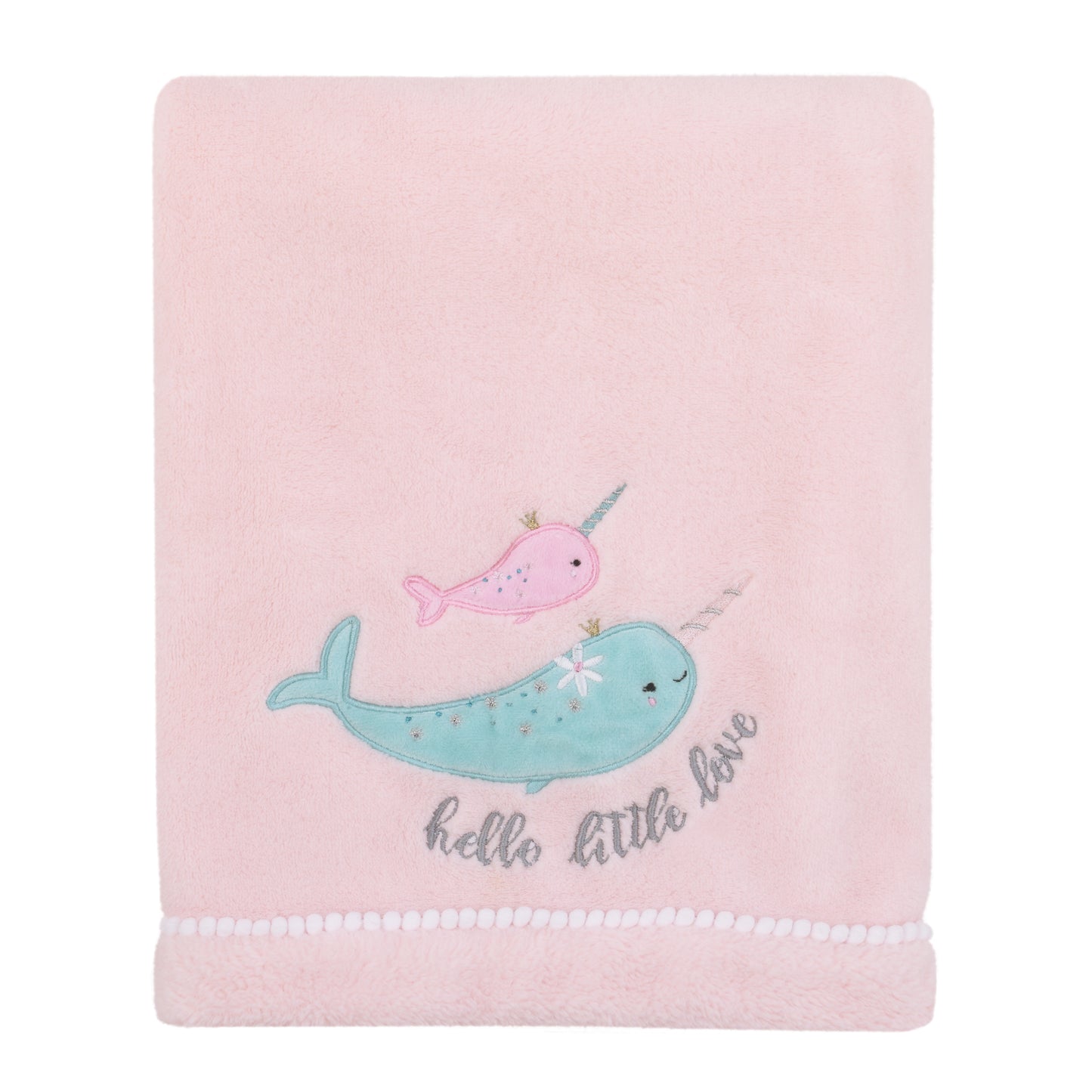 NoJo Under the Sea Whimsy Pink and Blue Narwhals Super Soft Appliqued Baby Blanket