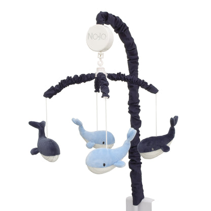 NoJo Nantucket Adventure Baby Blue and Navy Whale Musical Mobile