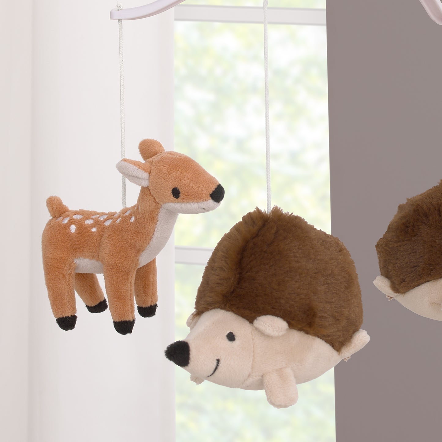 Little Love by NoJo Woodland Meadow Taupe, Tan, and Brown Plush Deer and Hedgehog Musical Mobile