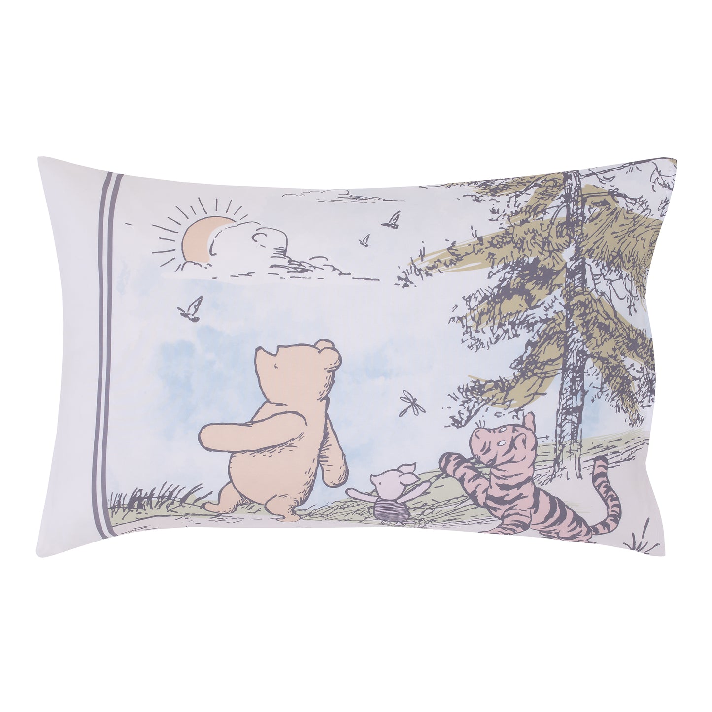 Disney Classic Winnie the Pooh Light Blue, Green, and Yellow, Snuggly Sort of Day 4 Piece Toddler Bed Set - Comforter, Fitted Bottom Sheet, Flat Top Sheet, and Reversible Pillowcase