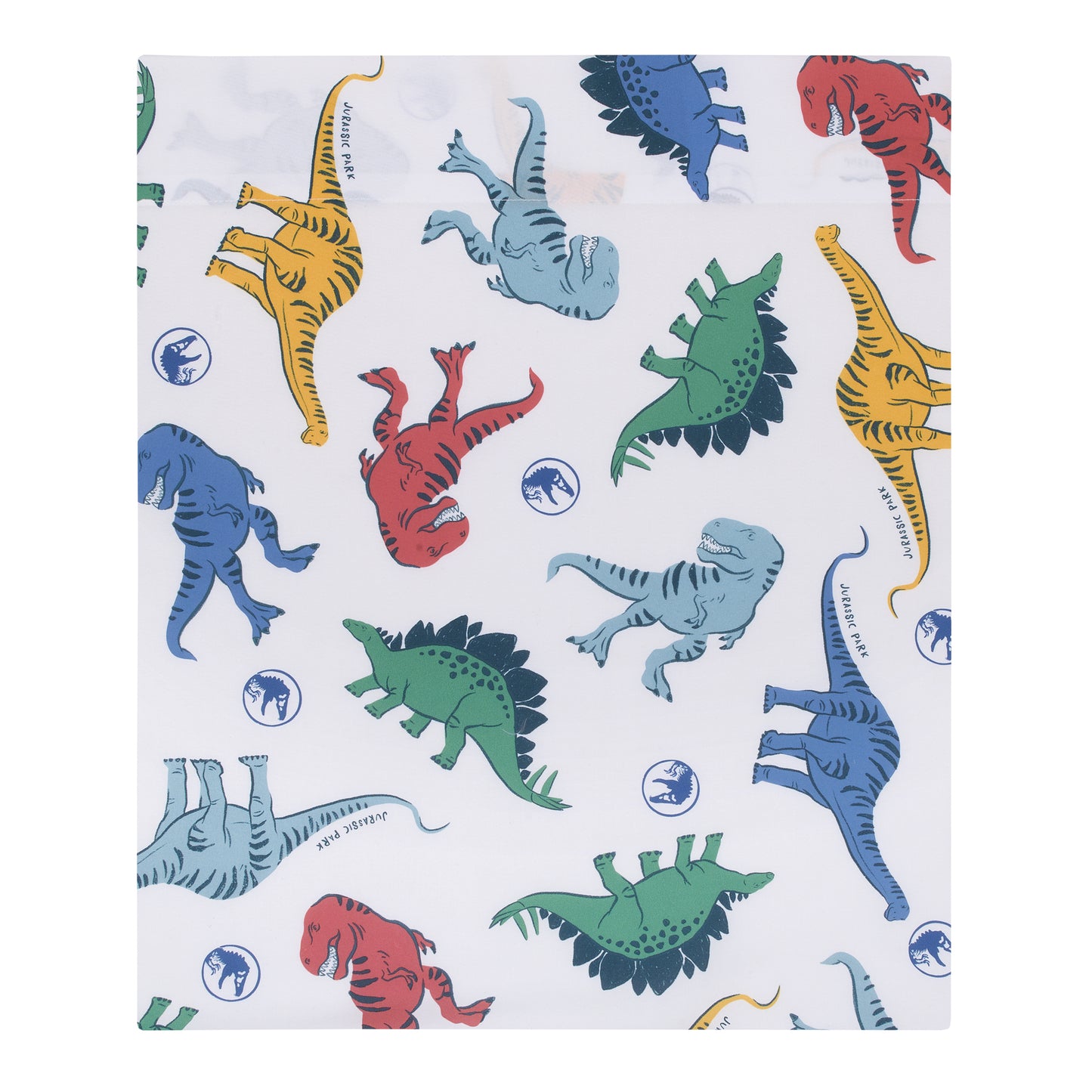 Universal Jurassic World Wild and Free Blue, Green, and Yellow Dinosaur 4 Piece Toddler Bed Set - Comforter, Fitted Bottom Sheet, Flat Top Sheet, Reversible Pillowcase