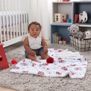 NoJo Marvel Spider-Man Super Hero Plush Sherpa Baby Blanket, Red, Gray, White