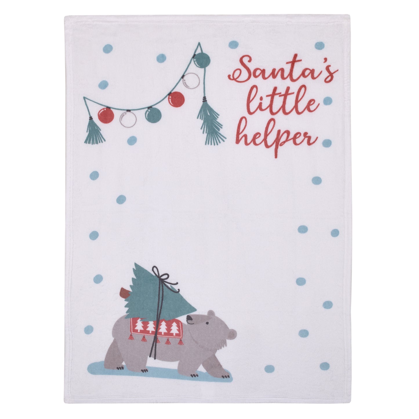 NoJo Bear White, Red, and Green "Santa's Little Helper" Christmas Photo Op Super Soft Baby Blanket