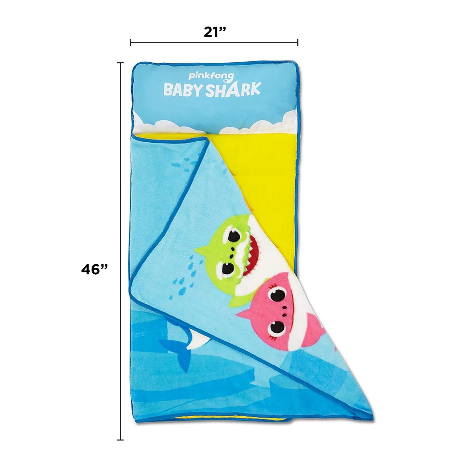 NoJo Baby Shark Toddler Nap Mat - Includes Removable Pillow and Attached Fleece Blanket