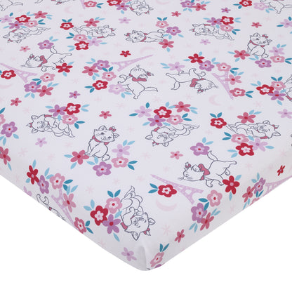 Disney Aristocats Pink, White, and Teal, Marie Super Soft Nursery Fitted Mini Crib Sheet