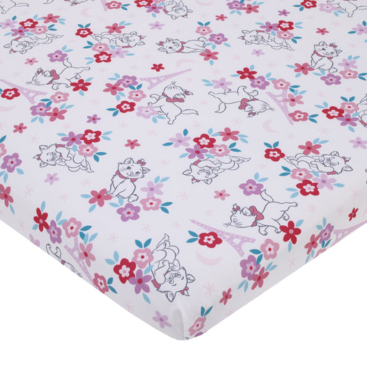 Aristocats Pink, White, and Teal, Marie Super Soft Nursery Fitted Mini Crib Sheet